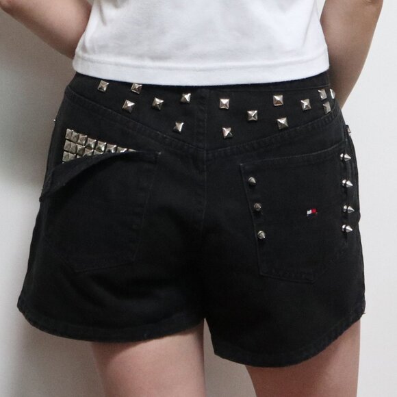 Black Spike Studded Goth Shorts ☠️ TOMMY HILFIGER Early 2000s - Picture 1 of 8